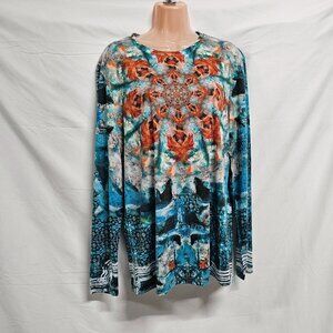 Le Galeriste Abstract Wearable Art Women Top Blouse Shirt Size XS/TP Crew Neck